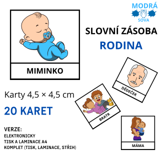 Základní slovní zásoba RODINA (20 kartiček), kartičky 4,5 x 4,5 cm